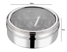 Load image into Gallery viewer, smart &quot;serve&quot; Stainless Steel Masala (Spice) Box/Dabba/Organiser with 7 Containers and Small Spoon Size No. 11 (19cm Dia)
