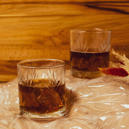 Rich amber whiskey showcased within the Crystal Whiskey Glass.