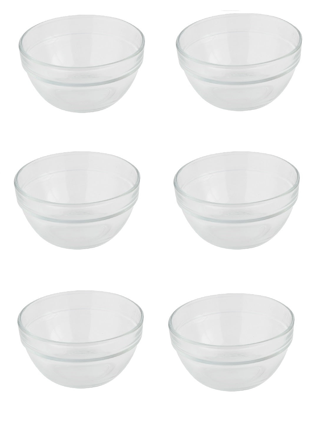 Uniglass Stackable Salad/Curry/Dessert/Serving Glass Bowls Set (Transparent, 370ml) - Set of 6