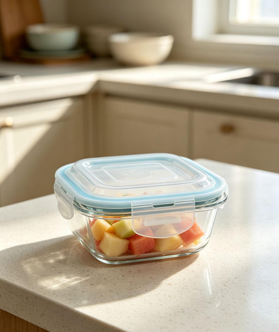 Smartserve Square Borosilicate Glass Lunch Box with Blue PP Lid, 510 ML Set of 2 | Microwave & Refrigerator Safe Food Storage Container | Meal Prep, Office, School & Home Use