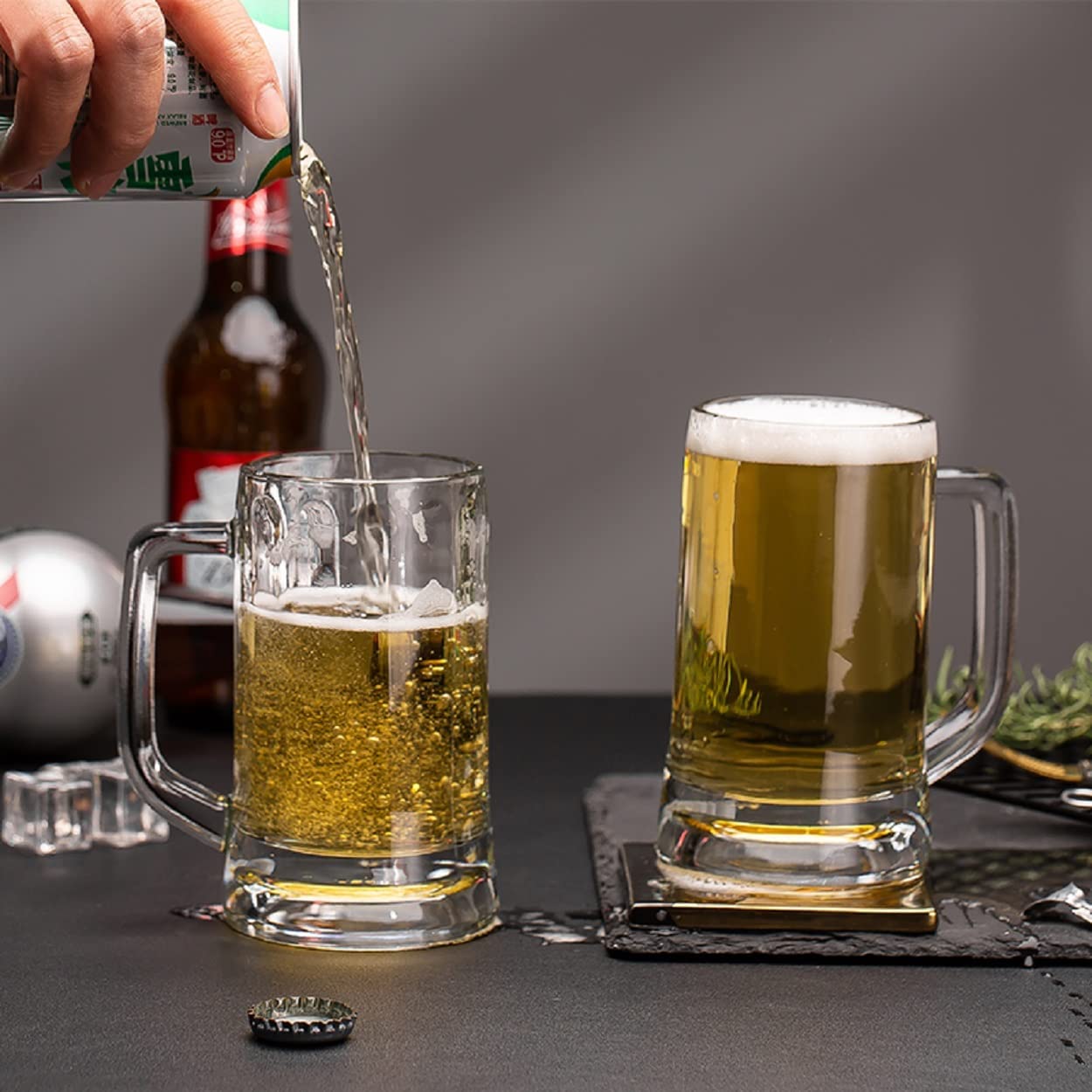 Boulder Beer Mug on a wooden bar counter.