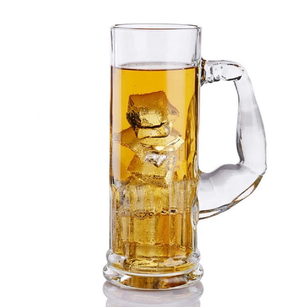 Smartserve Crystal Muscle Beer Mug Set of 6 | 600ml Heavy Clear Glass Beer Mugs | Premium Lead-Free Crystal Barware | Freezer Safe Thick Handle Large Beer Glass Set for Home, Bar & Parties