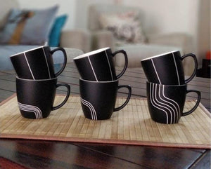 Stallion Barware Polycarbonate Unbreakable Tea Cups (Black & White Stripes , 150 ml) - Set of 6 | Tea Cups