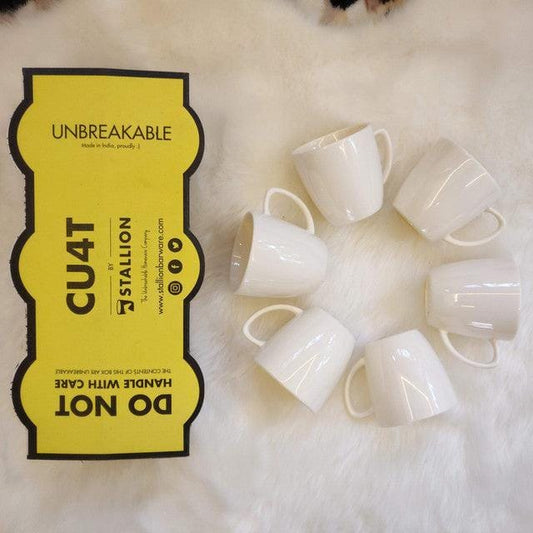 Stallion Barware Polycarbonate Unbreakable Tea Cups (Pristine White , 150 ml) - Set of 6 | Tea Cups