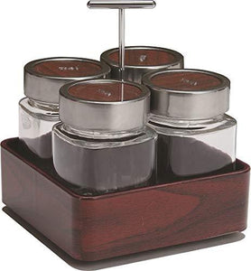 JVS Revolving Organiser Treo Jars Mahogany, 310 ml , Multicolour, 4 jars-1 stand-1 handle | Jars & Containers