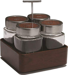 JVS Revolving Organiser Treo Jars Walnut, 310 ml , Multicolour, 4 jars-1 stand-1 handle | Jars & Containers