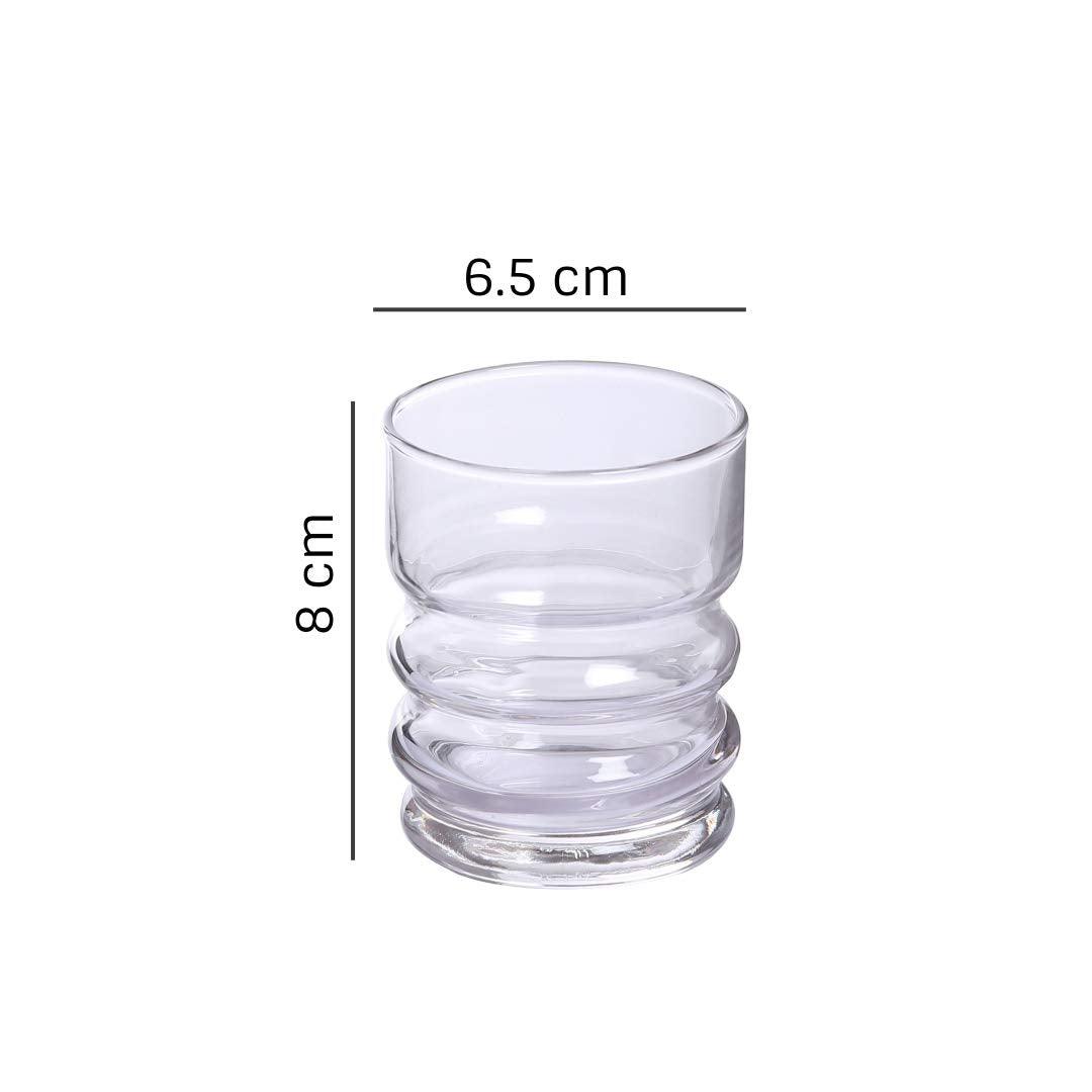 Dimensions of twisted glasses for serving water, juice, or other beverages.