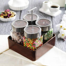 Load image into Gallery viewer, JVS Revolving Organiser Treo Jars Walnut, 310 ml , Multicolour, 4 jars-1 stand-1 handle | Jars &amp; Containers