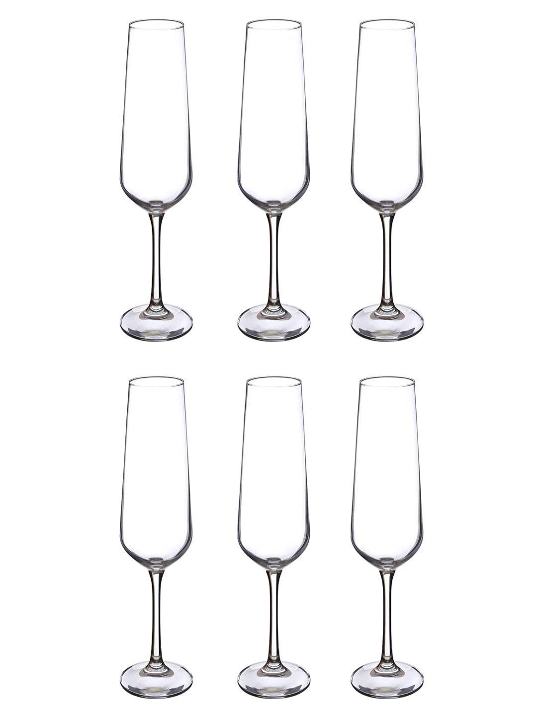 Bohemia Crystal Sandra Champagne Flute Set, 200ml, Set of 6pcs, Transparent, Non Lead Crystal Glass | Champagne Flute