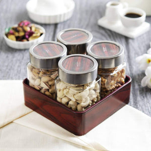 JVS Counter Organiser Treo Jars Mahogany, 310 ml , Multicolour, 4 jars-1 stand | Jars & Containers