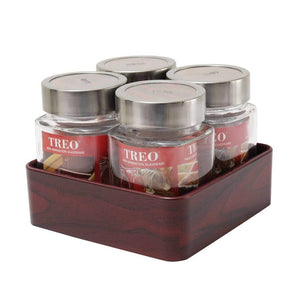 JVS Counter Organiser Treo Jars Mahogany, 310 ml , Multicolour, 4 jars-1 stand | Jars & Containers