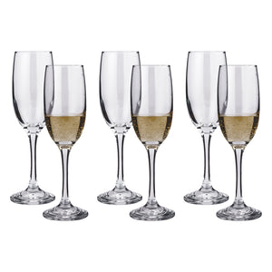 Smartserve Superior Champagne Flutes Glass Set, 185ml, Set of 6, Clear