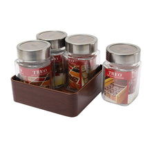 Load image into Gallery viewer, JVS Counter Organiser Treo Jars Walnut, 310 ml , Multicolour, 4 jars-1 stand | Jars &amp; Containers