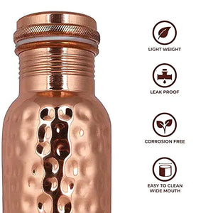 SmartServe Hammered Copper Water Bottle, 450ml, Set of 1