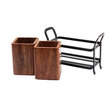 Load image into Gallery viewer, JVS Duo Cutlery Holder Brown in Wood Material with Black Stylish Iron Stand | Kitchen Racks &amp; Holders