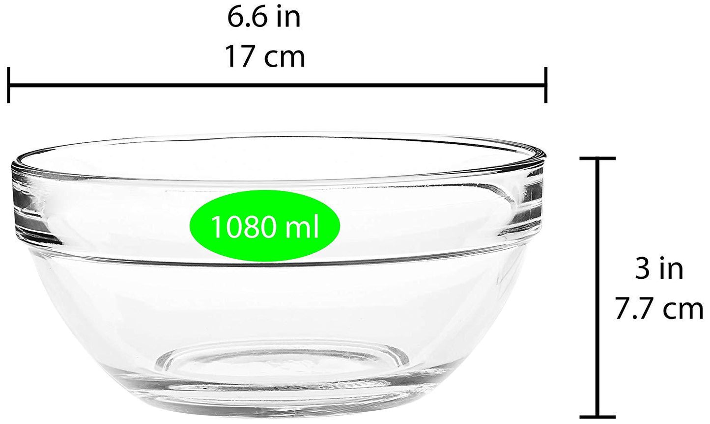 Uniglass Stackable Mixing Glass Bowls Set,1080ml, Set of 3, Transparent | Bowl