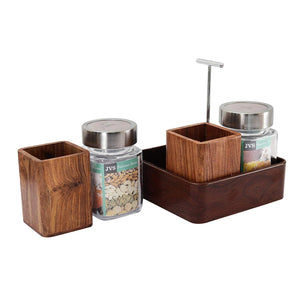 JVS Revolving Organiser with 2 Treo Jars (310 ml) & 2 Cutlery Holders | Jars & Containers