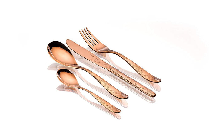 Sanjeev Kapoor Arc Stainless Steel Cutlery Set, 24-Pieces, Rose Gold Titanium | Cutlery Set