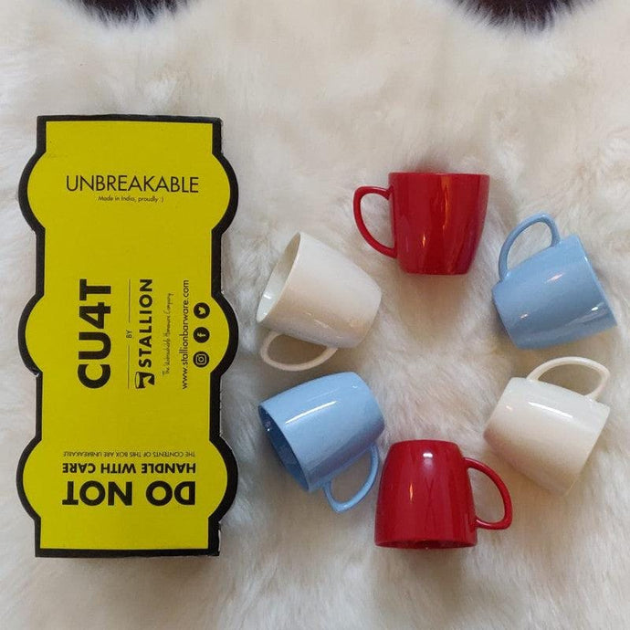 Stallion Barware Polycarbonate Unbreakable Tea Cups (Classic Calmness , 150 ml) - Set of 6 | Tea Cups