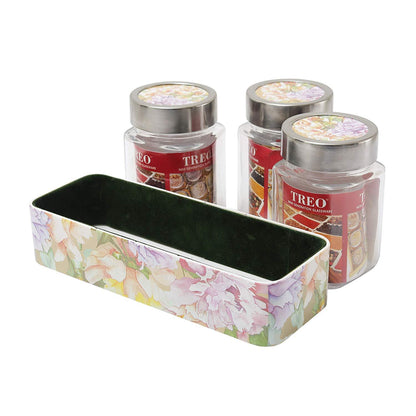 JVS Counter Organiser Treo Jars Lavender, 310 ml , Multicolour, 3 jars-1 stand | Jars & Containers