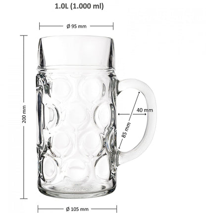 Dimensions of Beer Mug with Dimples - Enhance stability and appeal with flat, round dimples.