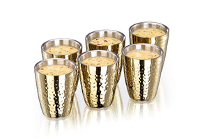 Sanjeev Kapoor Double Walled Stainless Steel Tumbler Set, 240ml, 6-Pieces, Gold Titanium | Juice & Water glass