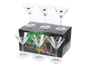 Bohemia Crystal Lara Martini Glass Set, 210ml, Set of 6pcs, Transparent, Non Lead Crystal Glass | Martini Glass