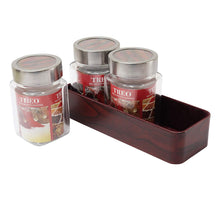 Load image into Gallery viewer, JVS Counter Organiser Treo Jars Mahogany, 310 ml , Multicolour, 3 jars-1 stand | Jars &amp; Containers