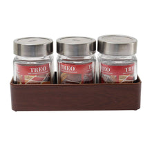 Load image into Gallery viewer, JVS Counter Organiser Treo Jars Walnut, 310 ml , Multicolour, 3 jars-1 stand | Jars &amp; Containers