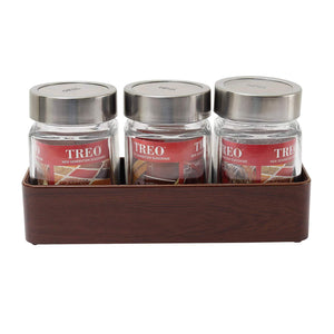 JVS Counter Organiser Treo Jars Walnut, 310 ml , Multicolour, 3 jars-1 stand | Jars & Containers