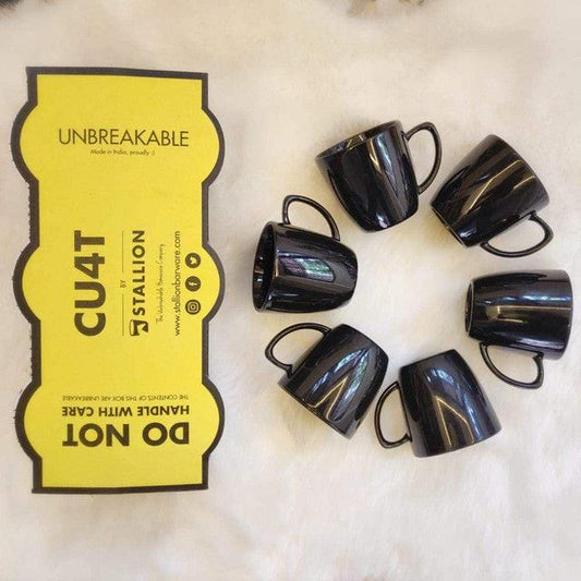 Stallion Barware Polycarbonate Unbreakable Tea Cups (Studio Black , 150 ml) - Set of 6 | Tea Cups