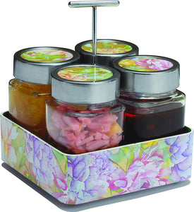 JVS Revolving Organiser Treo Jars Lavender, 310 ml , Multicolour, 4 jars-1 stand-1 handle | Jars & Containers