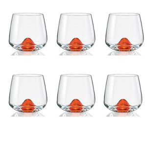 Bohemia Crystal Island Whiskey Glass, 6 Pieces, Orange Base, 310 ml | Whiskey Glass