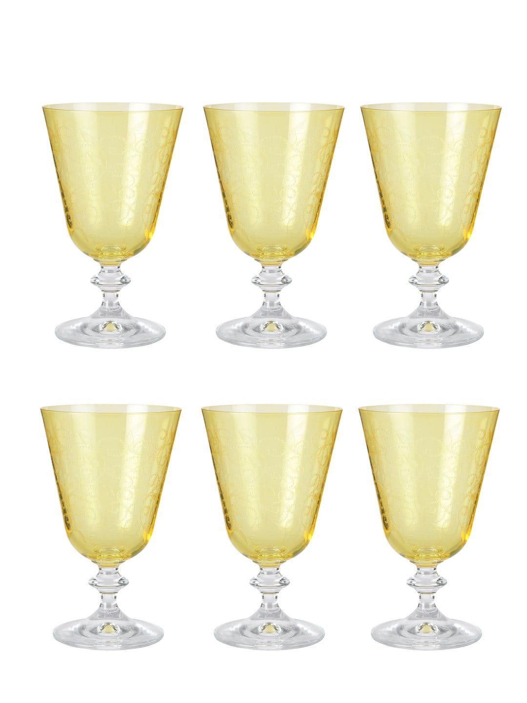 Wine glass set - Bohemia Crystal Bella yellow engraved 350 ML Set of 6 | Wine Glass