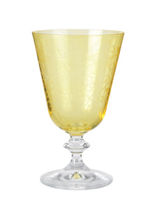 Wine glass set - Bohemia Crystal Bella yellow engraved 350 ML Set of 6 | Wine Glass