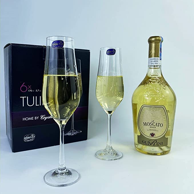 Bohemia Crystal Tulipa Champagne Flutes Glass Set, 170ml, Set of 6