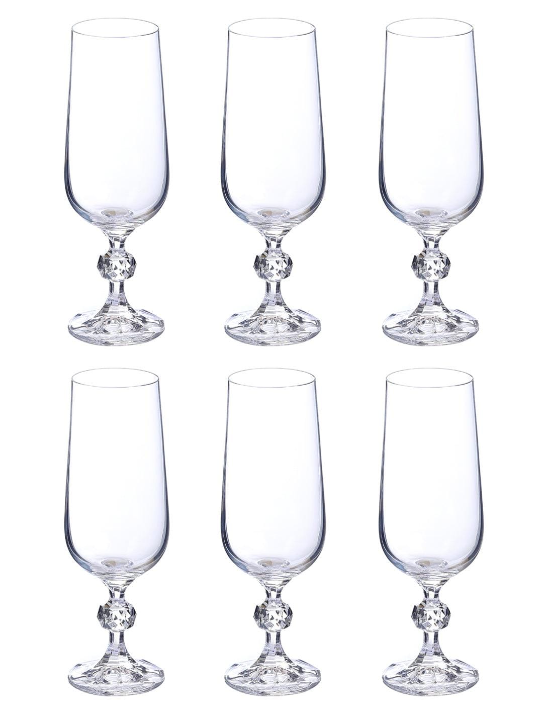 Bohemia Crystal Claudia Champagne Flute Drinking Glass 180ml Set of 6 pcs, Tranparent, Non Lead Crystal | Champagne Flute