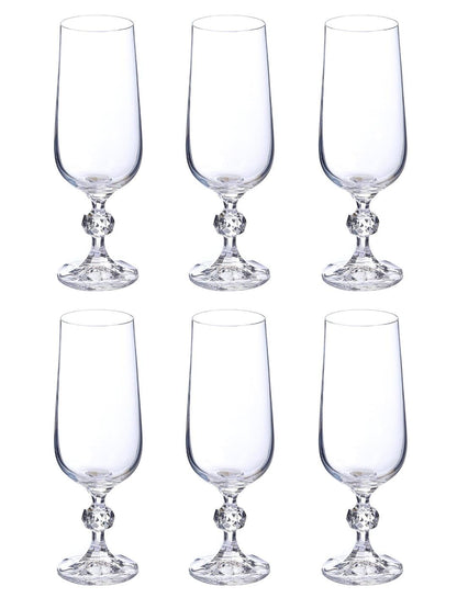Bohemia Crystal Claudia Champagne Flute Drinking Glass 180ml Set of 6 pcs, Tranparent, Non Lead Crystal | Champagne Flute