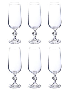 Bohemia Crystal Claudia Champagne Flute Drinking Glass 180ml Set of 6 pcs, Tranparent, Non Lead Crystal | Champagne Flute