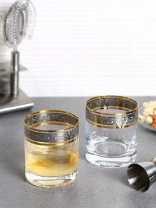 Bohemia Crystal Barline Whiskey Glass Set, 280ml, Set of 6pcs, Gold Colour, Non Lead Crystal Glass | Whiskey Glass