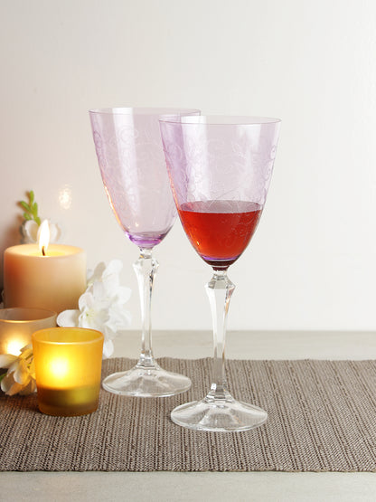 bohemia-crystal Eliezabeth Pantograph Red Wine Glass Set, 350ml, Set of 6, Purple