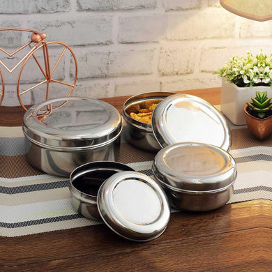 Smartserve Stainless Steel Sada Puri Dabba Food Storage Containers, Set of 4 | Food Container