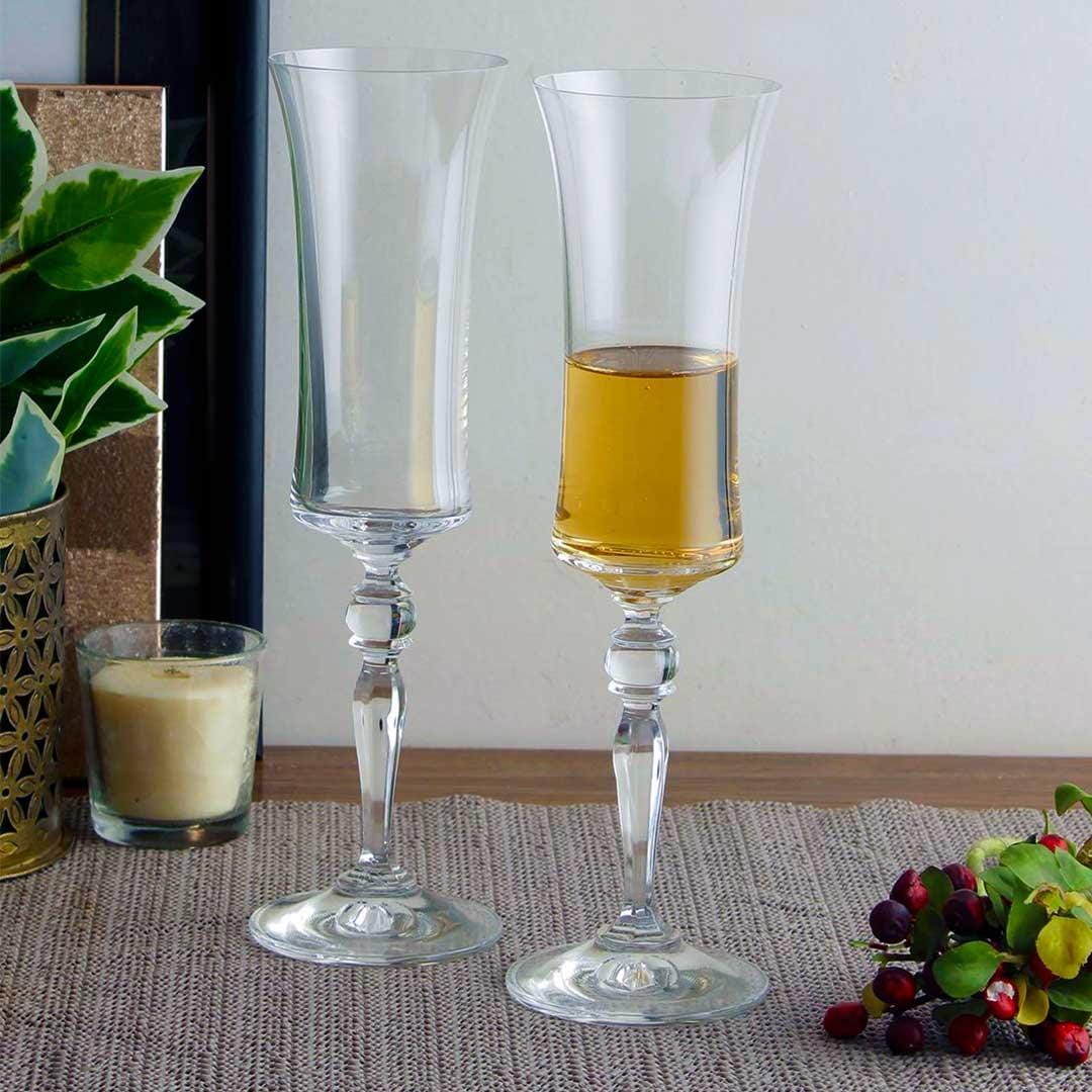 Bohemia Crystal Grace Champagne Flute 190 ML set of 6 pcs , Transparent , Non - lead Crystal | Champagne Flute