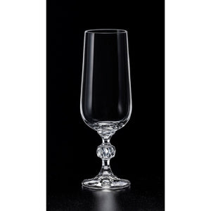 Bohemia Crystal Claudia Champagne Flute Glass Set, 180ml, Set of 6, Transparent
