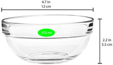Load image into Gallery viewer, Uniglass Stackable Salad/Curry/Dessert/Serving Glass Bowls Set (Transparent, 370ml) - Set of 6 | Bowl