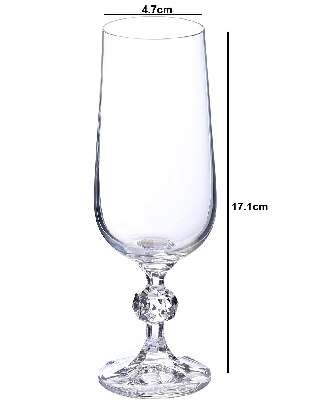 Bohemia Crystal Claudia Champagne Flute Glass Set, 180ml, Set of 6, Transparent
