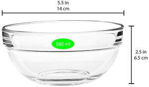 Uniglass Stackable Serving/Mixing Glass Bowls Set (Transparent, 580ml) - Set of 3 | Bowl