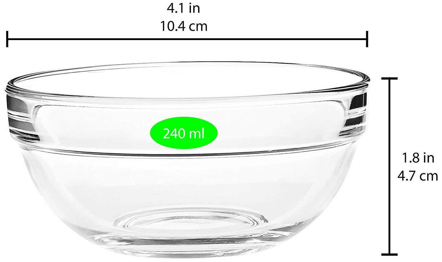 Uniglass Stackable Dessert Glass Bowls Set (Transparent, 240ml) Set of 6 | Bowl