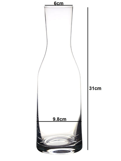  Dimensions of a transparent glass decanter for wine, showcasing its rich colors.