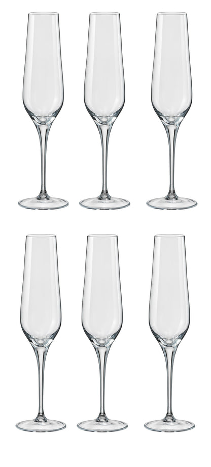 bohemia-crystal Tall Rebecca Champagne Flutes Glass Set, 195ml, Set of 6